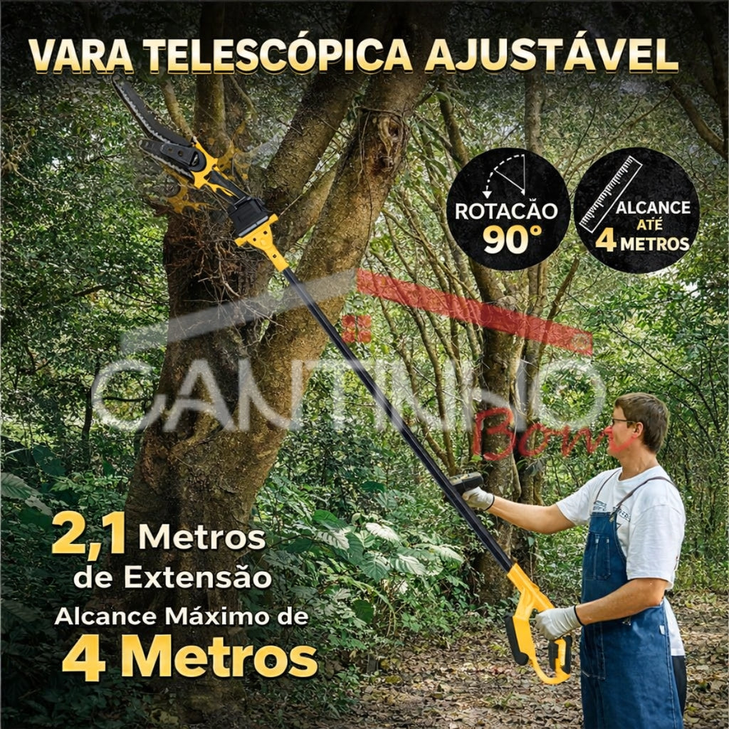 Mini Motosserra Elétrica Com 4 Baterias 21v Bivolt + BRINDE Bolsa de Ferramentas Multiuso - COMPRE 1 LEVE 2