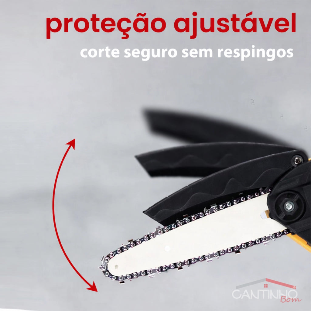 Mini Motosserra Elétrica Com 4 Baterias 21v Bivolt + BRINDE Bolsa de Ferramentas Multiuso - COMPRE 1 LEVE 2