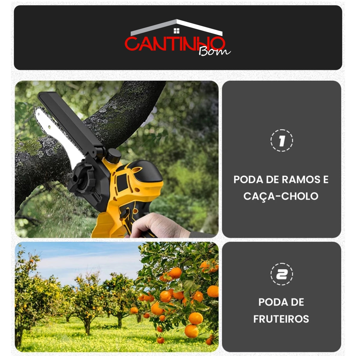 Mini Motosserra Elétrica Com 4 Baterias 21v Bivolt + BRINDE Bolsa de Ferramentas Multiuso - COMPRE 1 LEVE 2